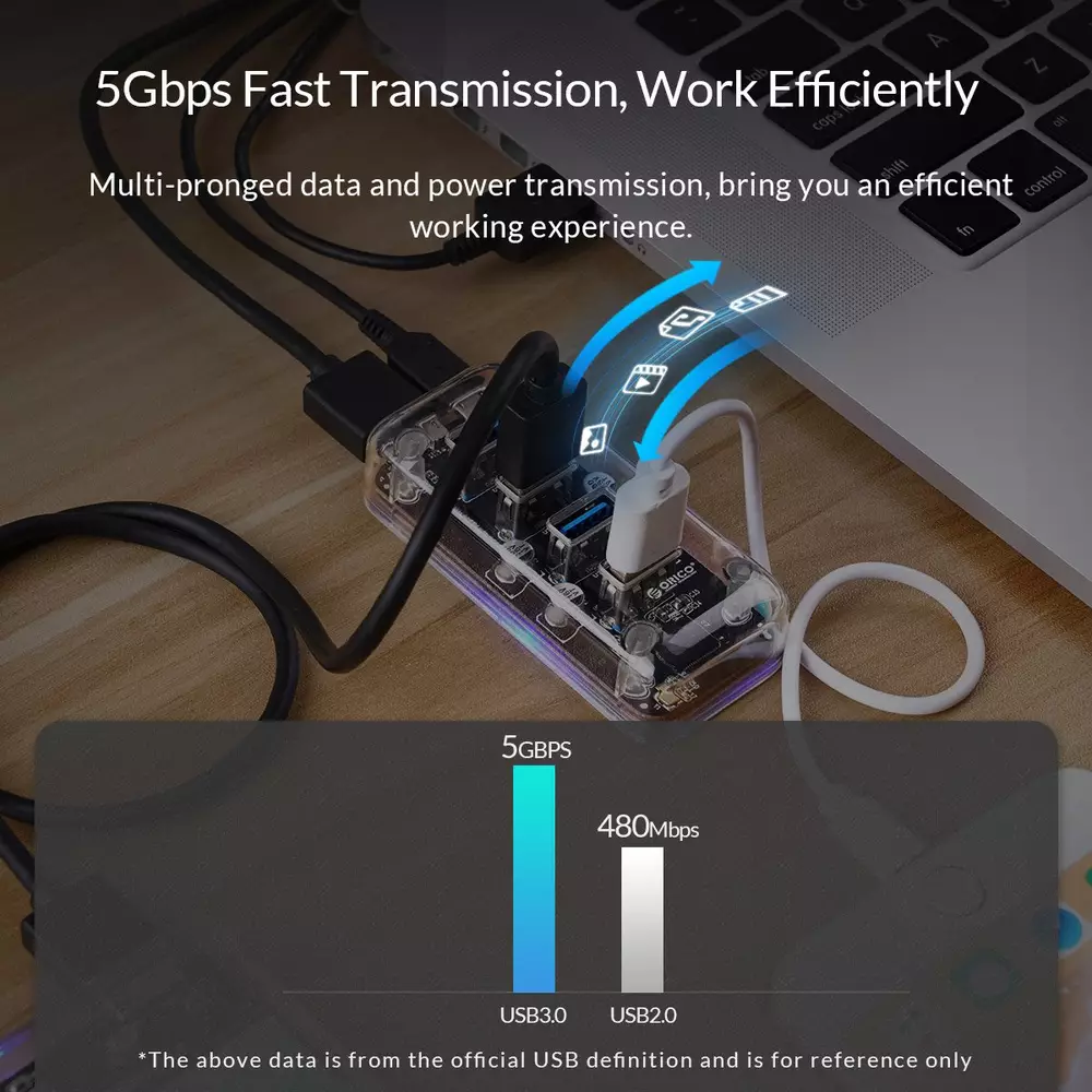 Orico хъб USB3.0 HUB 4 port Transparent - F4U-U3-CR