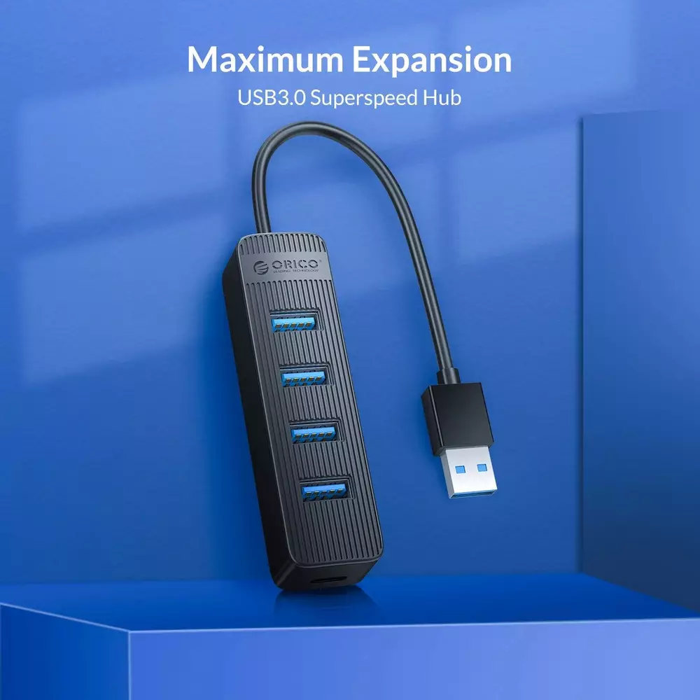 Orico хъб USB3.0 HUB 4 port - Type C input, 0.15m cable, aux Type-C power input - TWU3-4A-BK