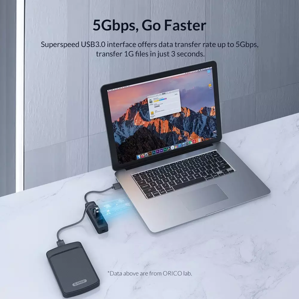 Orico хъб USB3.0 HUB 4 port - Type C input, 0.15m cable, aux Type-C power input - TWU3-4A-BK