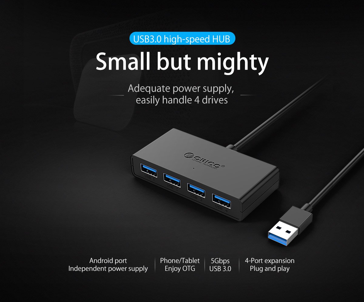 Orico хъб USB3.0 HUB 4 port black - G11-H4-U3-03-BK