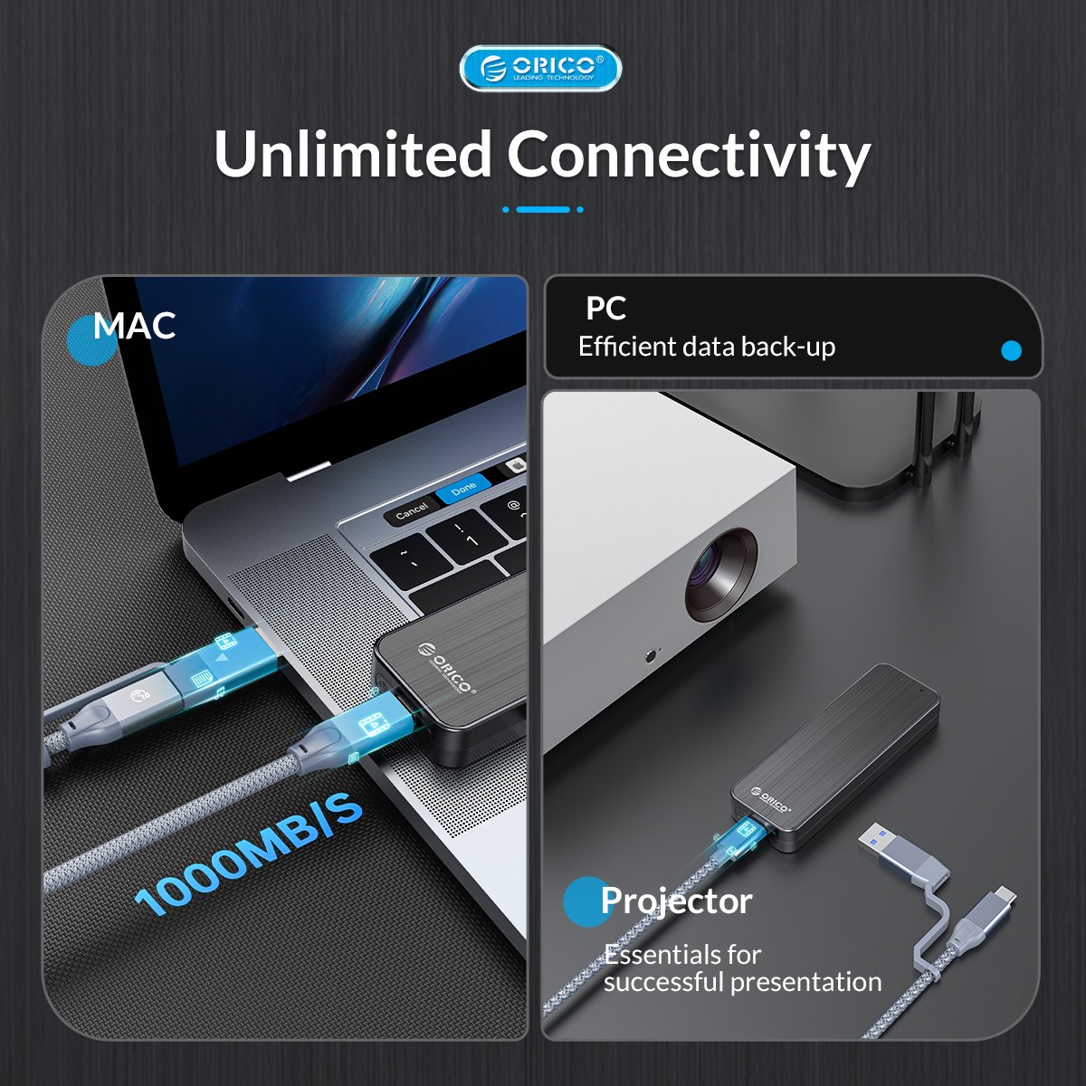 Външна кутия Orico HM2-G2-BK Storage Case M.2 NVMe M-key 10Gbps USB 3.1 Type-C