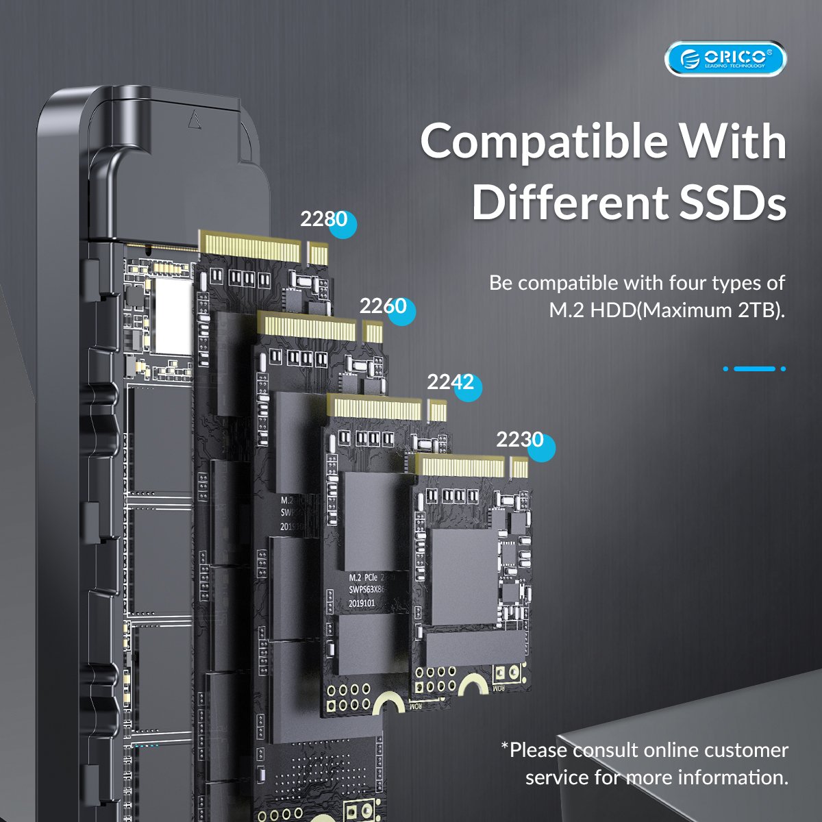 Външна кутия Orico HM2-G2-BK Storage Case M.2 NVMe M-key 10Gbps USB 3.1 Type-C