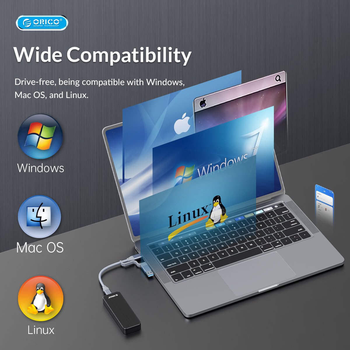 Външна кутия Orico HM2-G2-BK Storage Case M.2 NVMe M-key 10Gbps USB 3.1 Type-C
