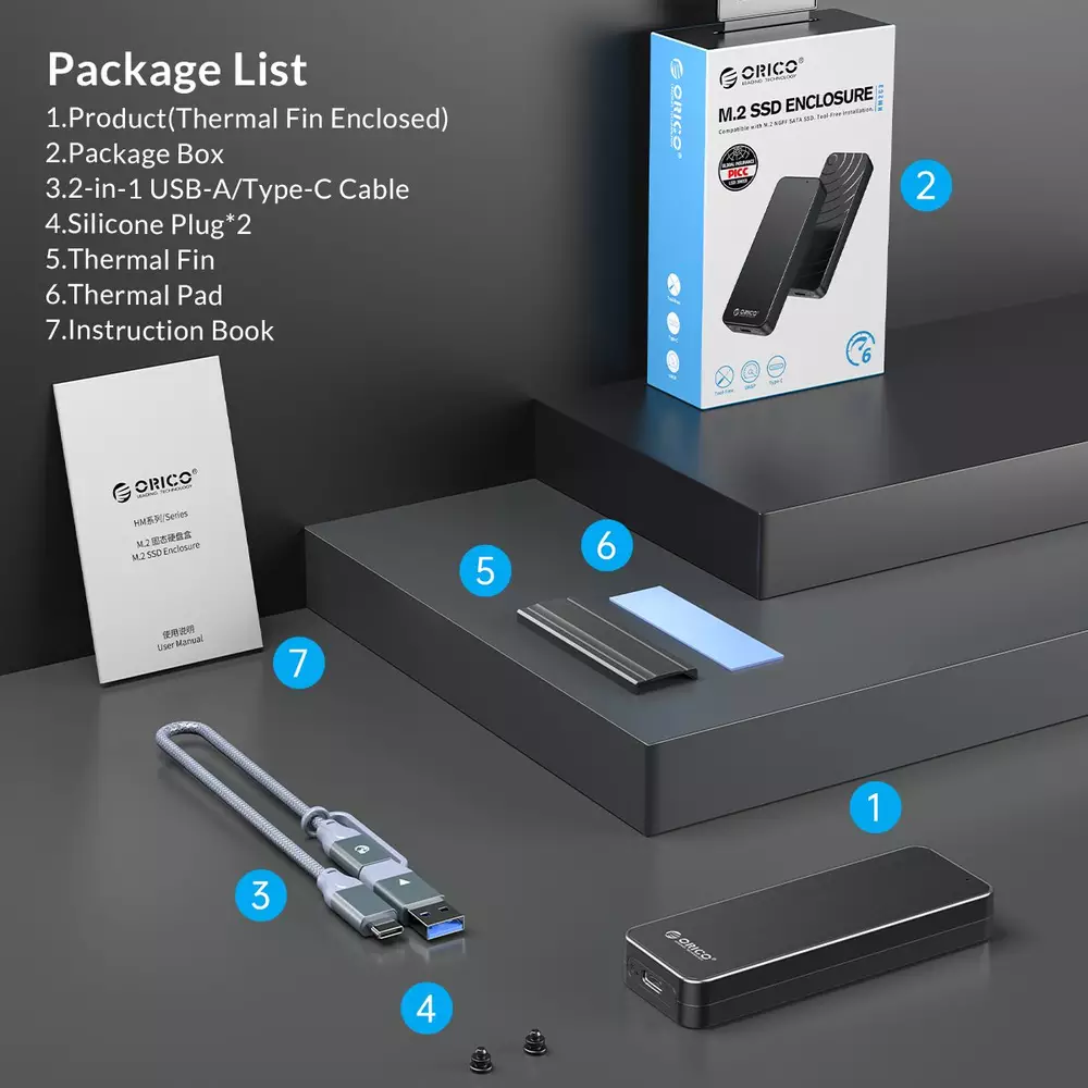Външна кутия Orico HM2-G2-BK Storage Case M.2 NVMe M-key 10Gbps USB 3.1 Type-C