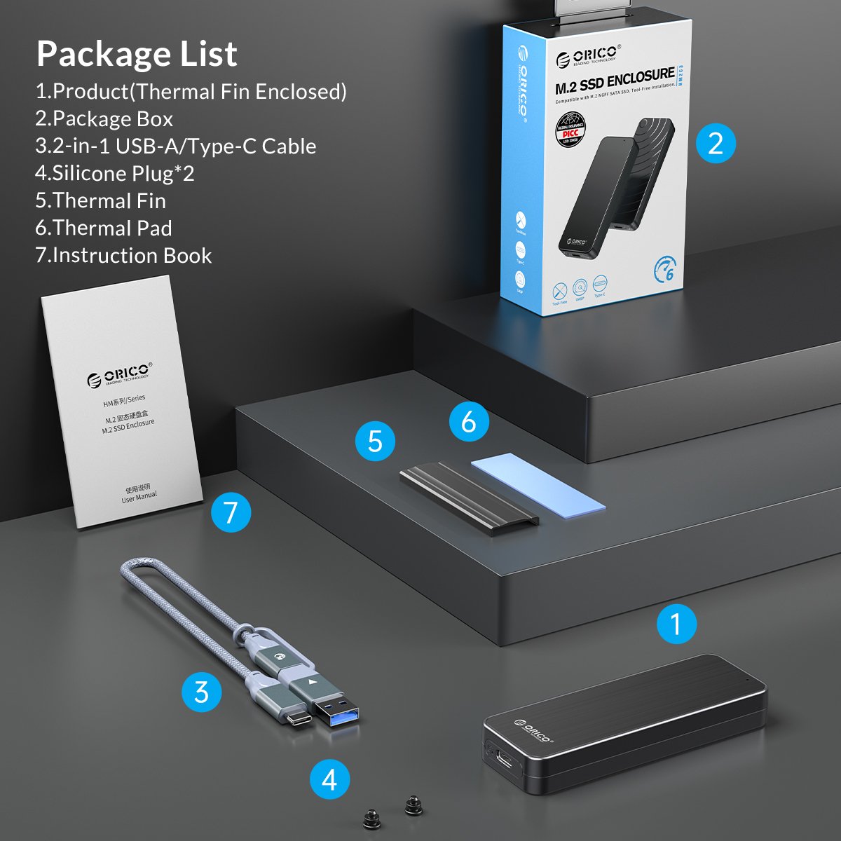 Външна кутия Orico HM2-G2-BK Storage Case M.2 NVMe M-key 10Gbps USB 3.1 Type-C