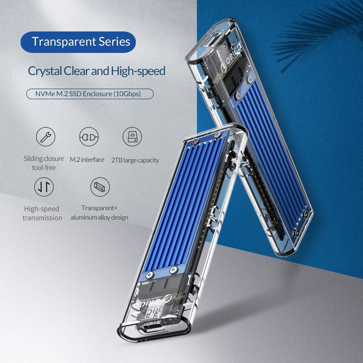 Външна кутия Orico TCM2-C3-BK Storage Case M.2 NVMe M-key USB 3.1 Type-C