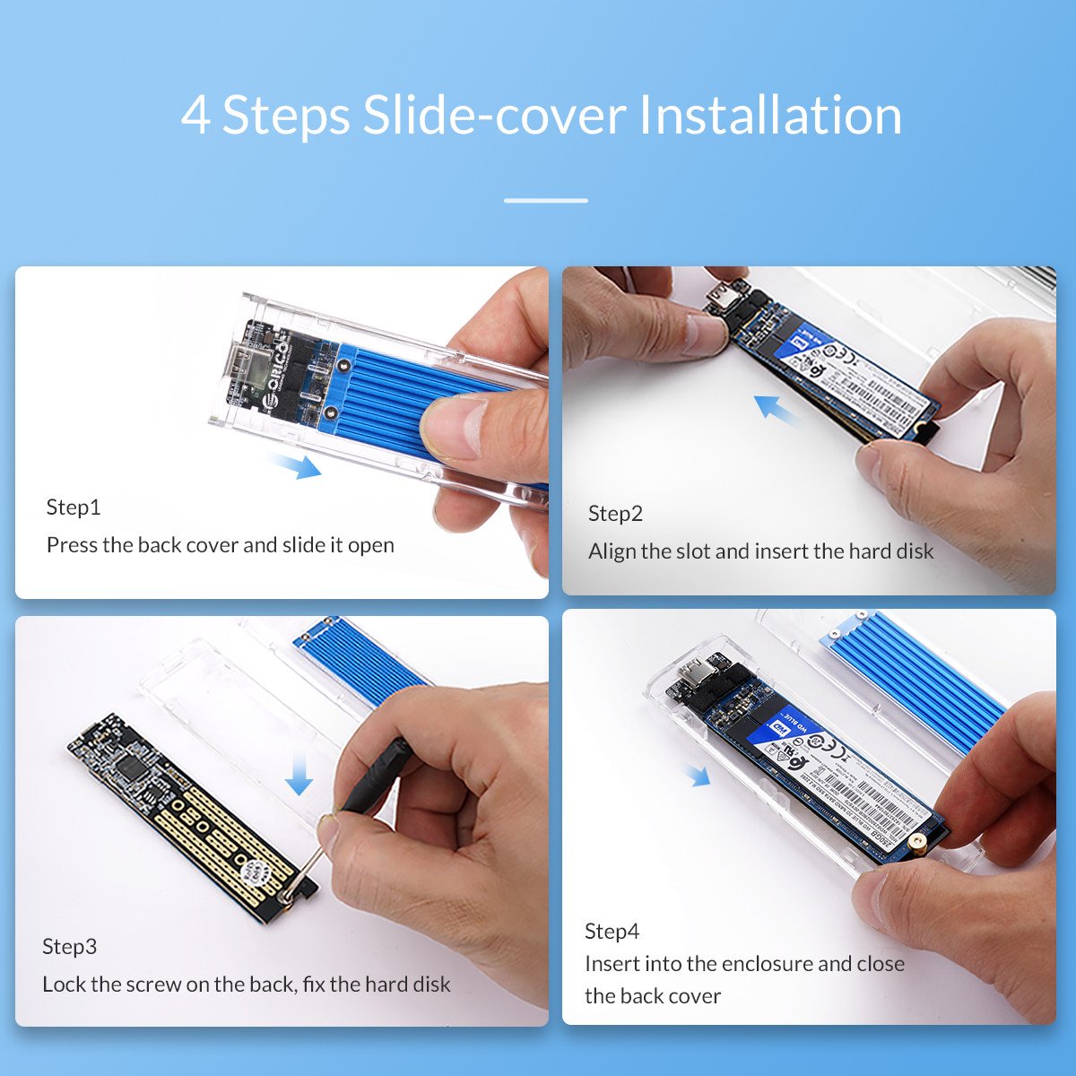 Външна кутия Orico TCM2-C3-BK Storage Case M.2 NVMe M-key USB 3.1 Type-C