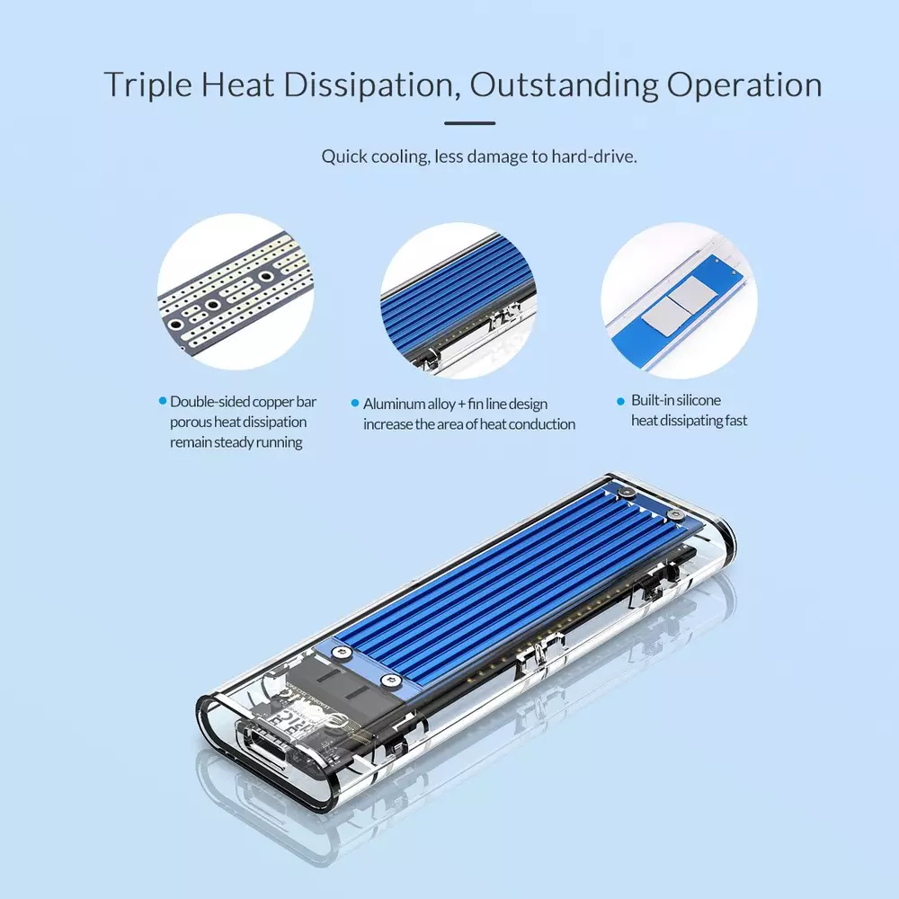 Външна кутия Orico TCM2-C3-BK Storage Case M.2 NVMe M-key USB 3.1 Type-C
