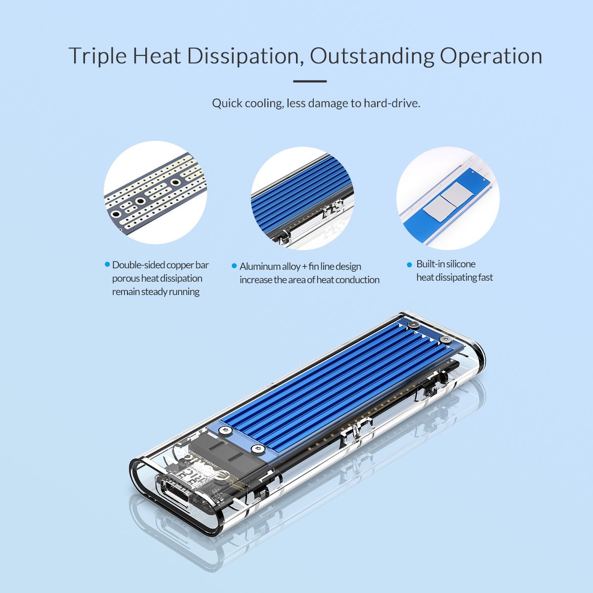 Външна кутия Orico TCM2-C3-BK Storage Case M.2 NVMe M-key USB 3.1 Type-C