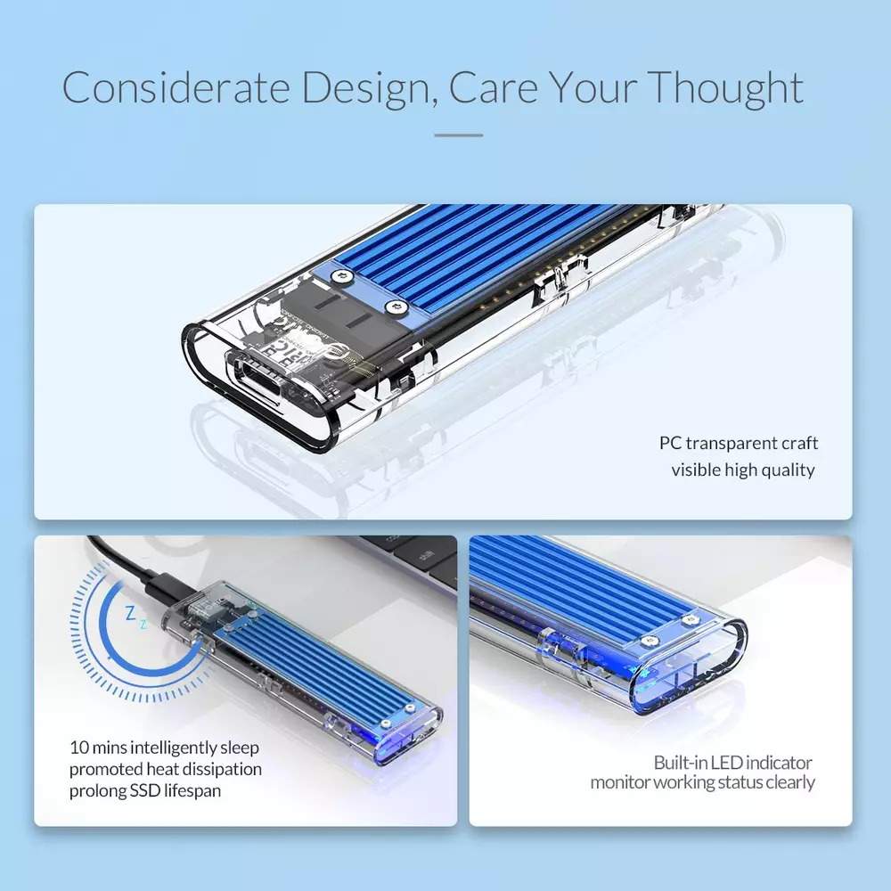 Външна кутия Orico TCM2-C3-BK Storage Case M.2 NVMe M-key USB 3.1 Type-C