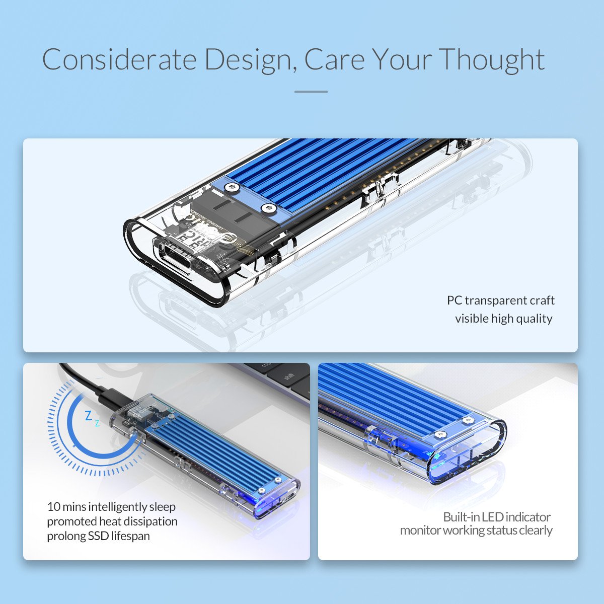 Външна кутия Orico TCM2-C3-BK Storage Case M.2 NVMe M-key USB 3.1 Type-C