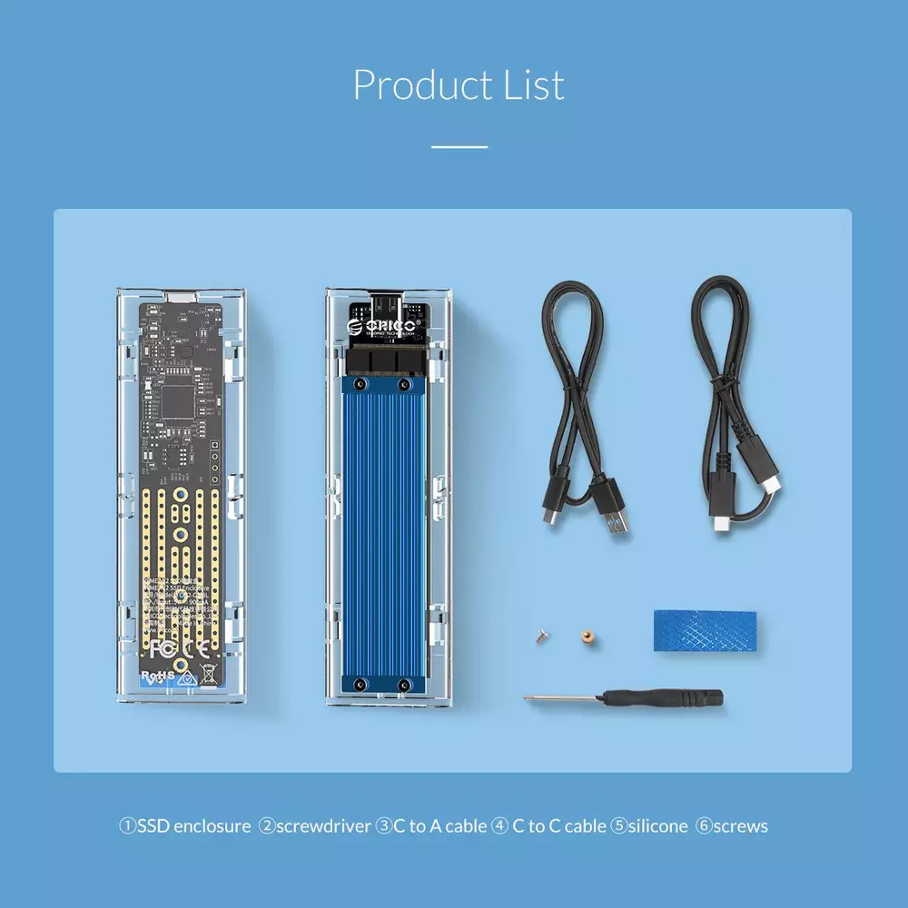 Външна кутия Orico TCM2-C3-BK Storage Case M.2 NVMe M-key USB 3.1 Type-C