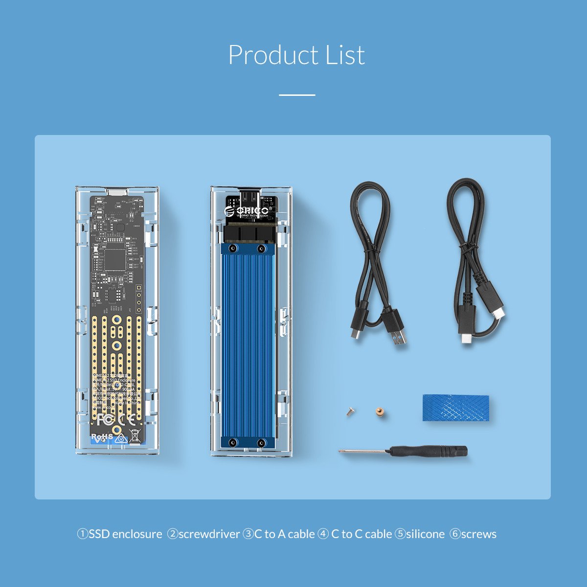 Външна кутия Orico TCM2-C3-BK Storage Case M.2 NVMe M-key USB 3.1 Type-C