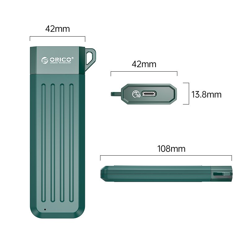 Външна кутия Orico MM2C3-G2-GR Storage Case M.2 NVMe M-key 10 Gbps Dark Green