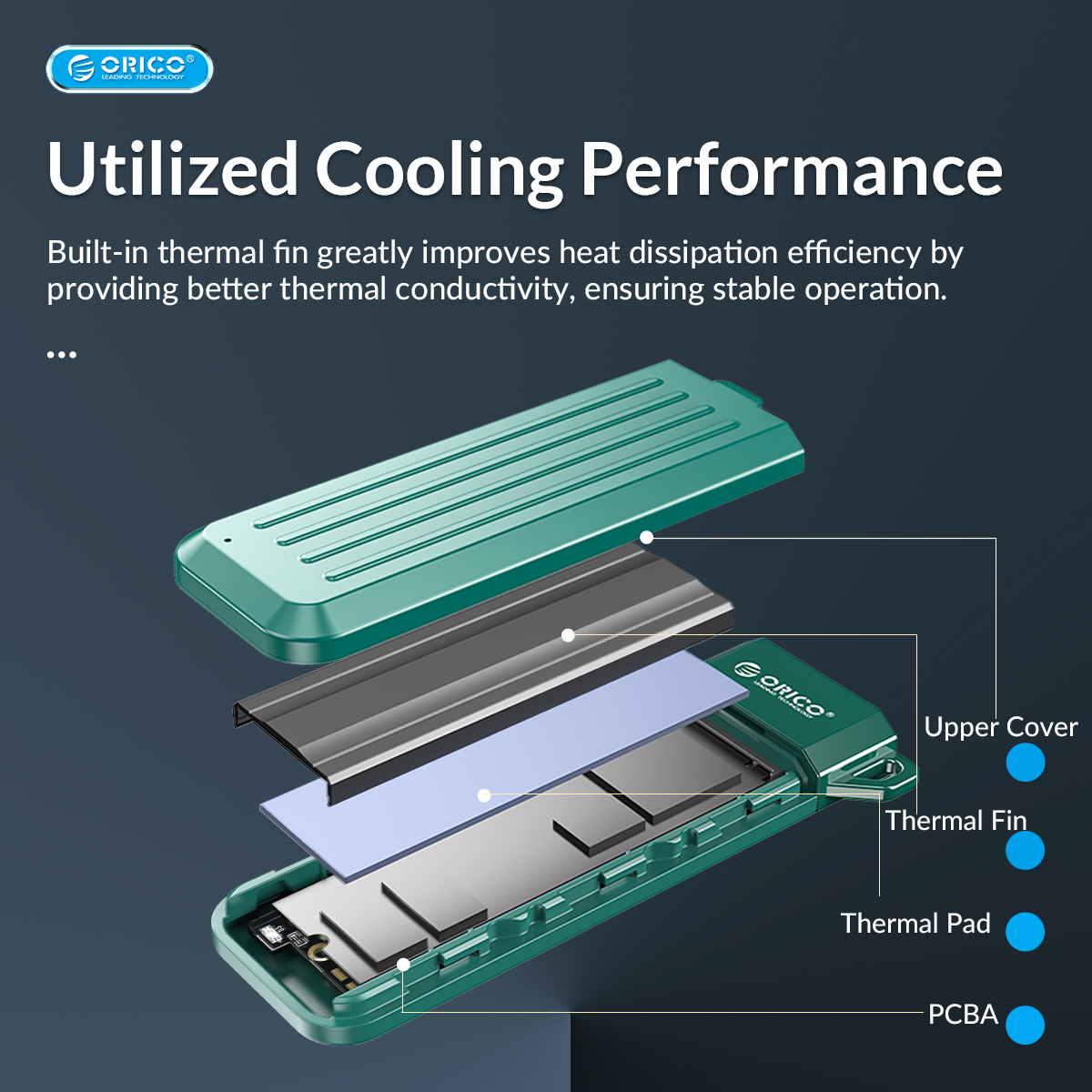 Външна кутия Orico MM2C3-G2-GR Storage Case M.2 NVMe M-key 10 Gbps Dark Green