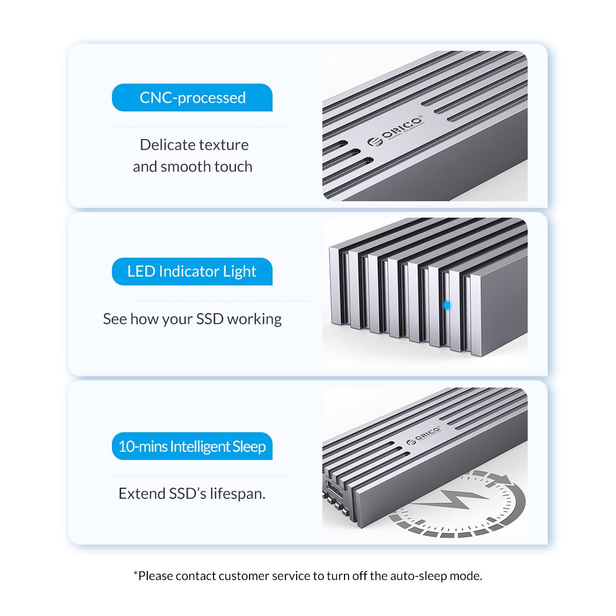 Външна кутия Orico FV35C3-G2-SV Storage Case M.2 NVMe M-key 10 Gbps Aluminum Heatsink Silver