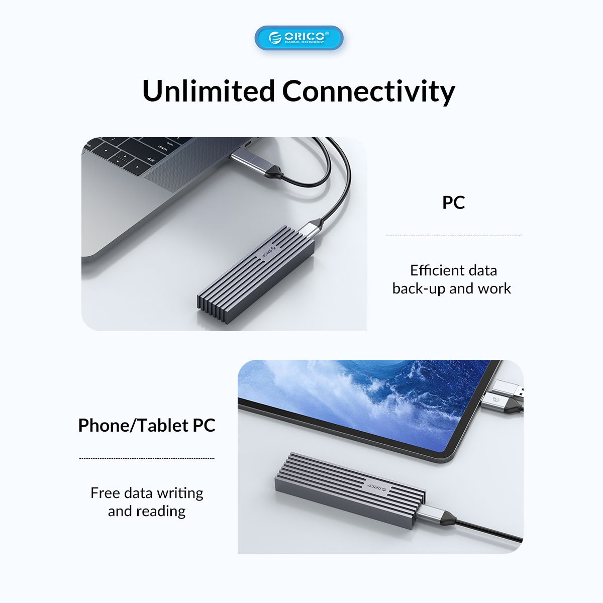 Външна кутия Orico FV35C3-G2-GY Storage Case M.2 NVMe M-key 10 Gbps Aluminum Heatsink Gray