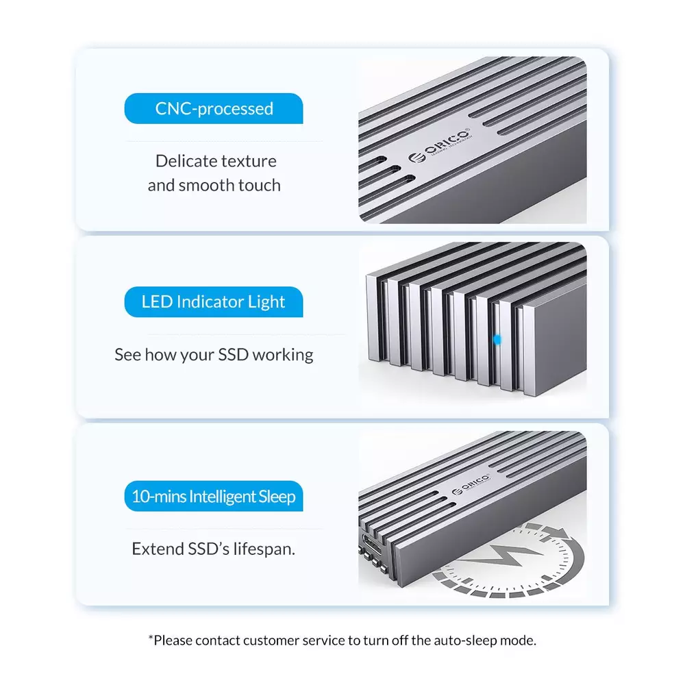 Външна кутия Orico FV35C3-G2-GY Storage Case M.2 NVMe M-key 10 Gbps Aluminum Heatsink Gray