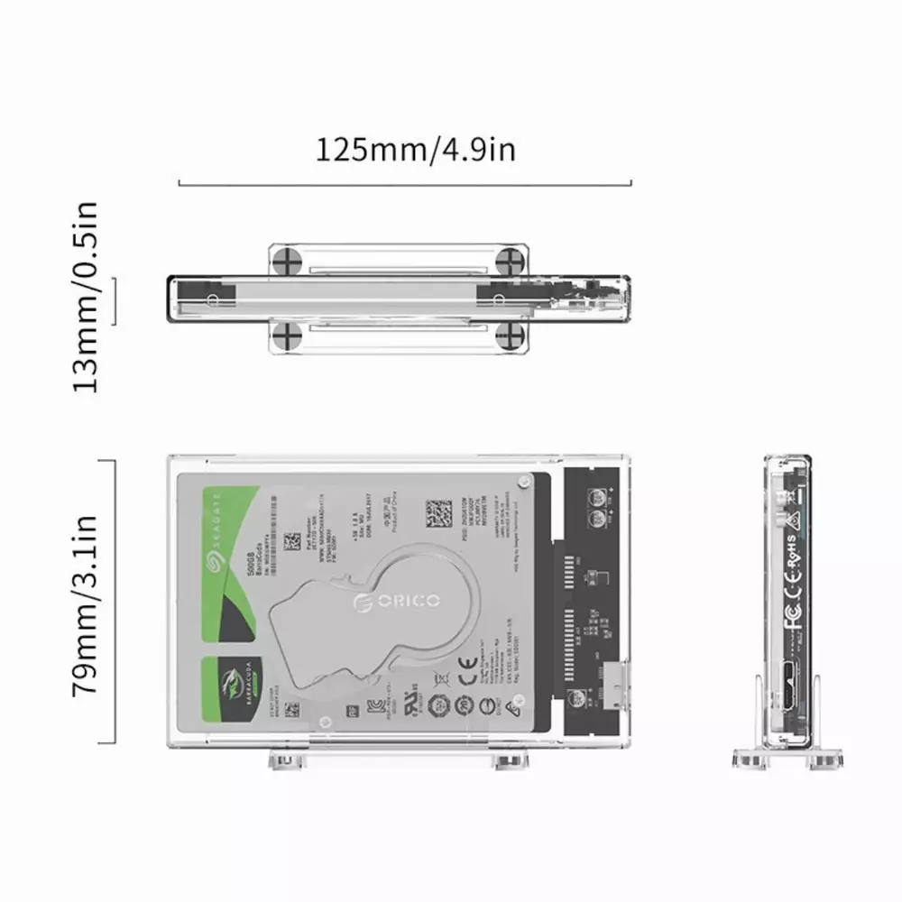 Външна кутия Orico 2159U3-CR Storage Case 2.5" USB 3.0 with Stand transparent