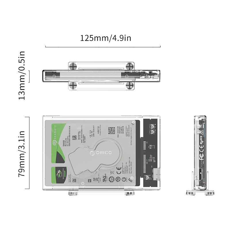 Външна кутия Orico 2159U3-CR Storage Case 2.5" USB 3.0 with Stand transparent