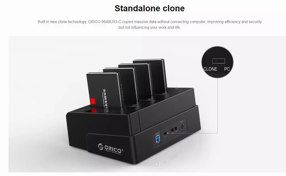 Докинг станция Orico 6648US3-C Storage HDD/SSD Dock/Duplicator 4 x 2.5" and 3.5" USB 3.0 Black