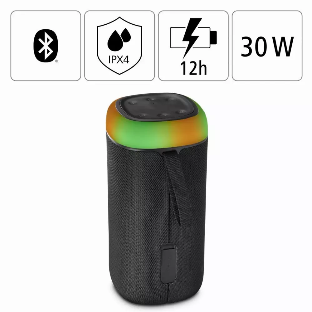 Блутут мобилна колонка HAMA Shine 2.0, 30W, LED, Защита от вода, Черен