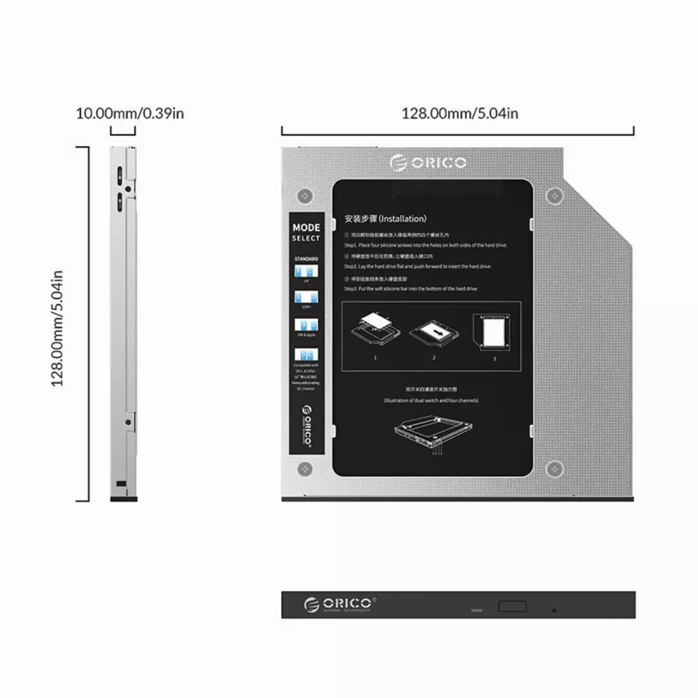 Orico тънко кади за лаптоп Laptop Caddy 9.0-9.5mm SATA3 with LED/switch - M95SS-SV