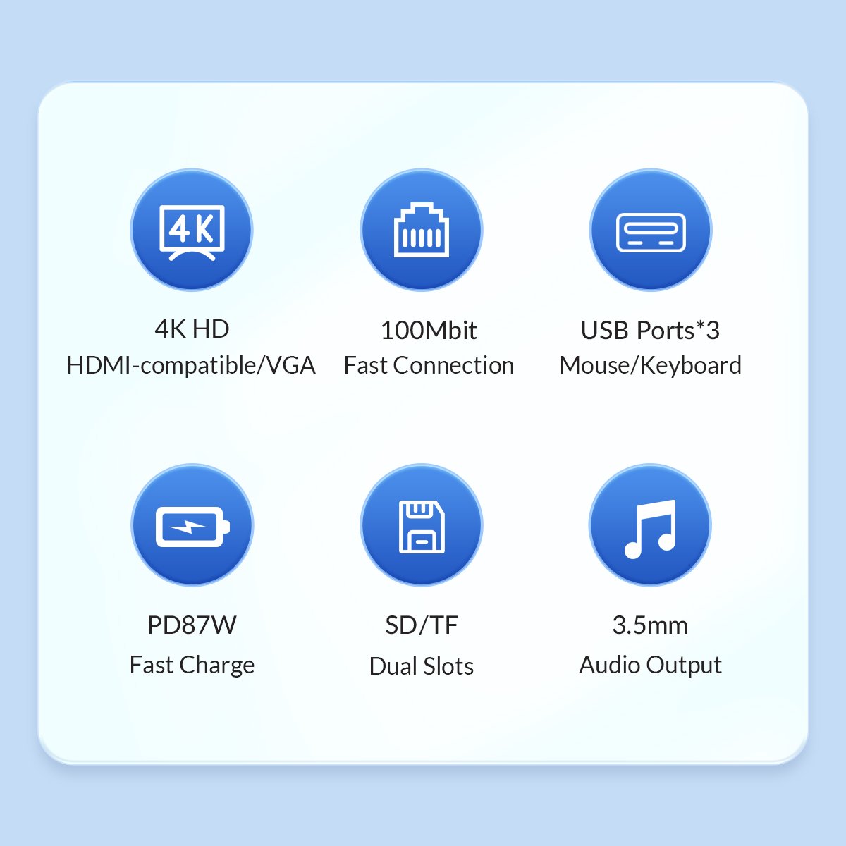 Orico докинг станция Type-C Docking Station Power Distribution 3.0 87W - HDMI, Type-C x 1, USB3.0 x 1, USB 2.0 x 2, LAN, SD, VGA, Audio - MDK-10P-BK