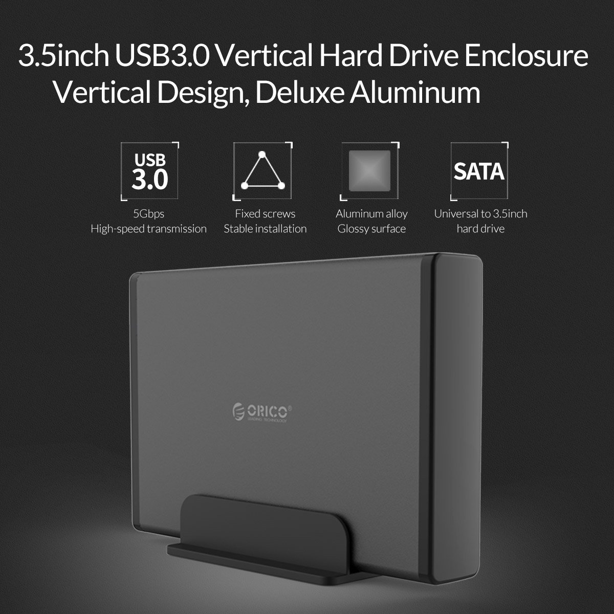 Външна кутия Orico 7688U3-BK Storage Case 3.5" Vertical USB 3.0 Power adapter Black 