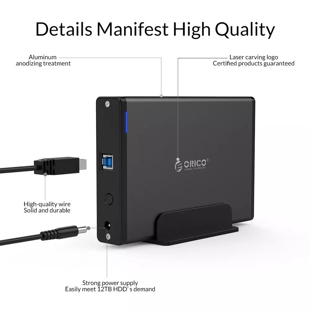 Външна кутия Orico 7688U3-BK Storage Case 3.5" Vertical USB 3.0 Power adapter Black 