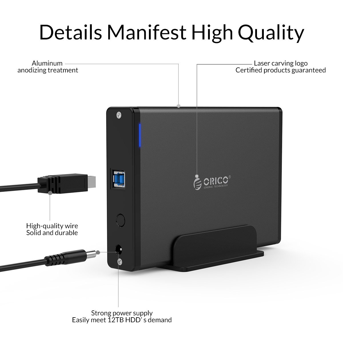 Външна кутия Orico 7688U3-BK Storage Case 3.5" Vertical USB 3.0 Power adapter Black 