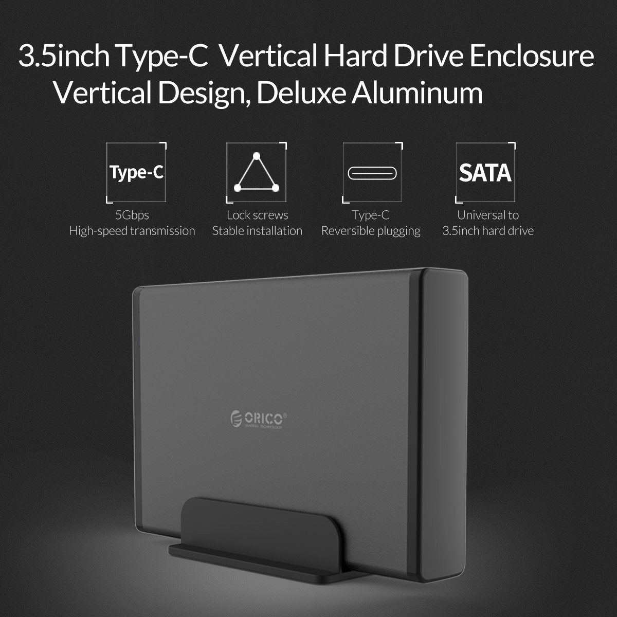 Външна кутия Orico 7688C3-BK Storage Case 3.5" Vertical USB 3.1 Type-C Power Adapter Black