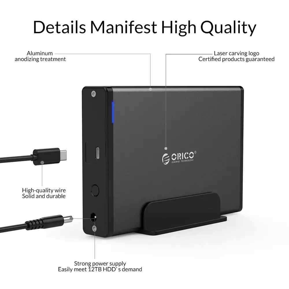 Външна кутия Orico 7688C3-BK Storage Case 3.5" Vertical USB 3.1 Type-C Power Adapter Black