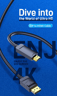 Vention кабел Cable DisplayPort to HDMI 3.0m - 4K, Gold Plated - HAGBI