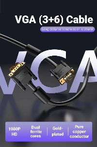 Vention Кабел за монитор Cable VGA HD15 M / M 2.0m Gold Plated, 2 Ferrites - DAEBH