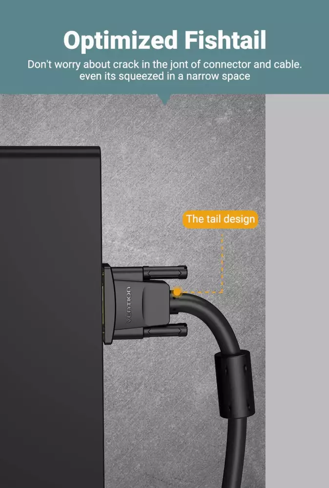 Vention Кабел за монитор Cable VGA HD15 M / M 1.0m Gold Plated, 2 Ferrites - DAEBF