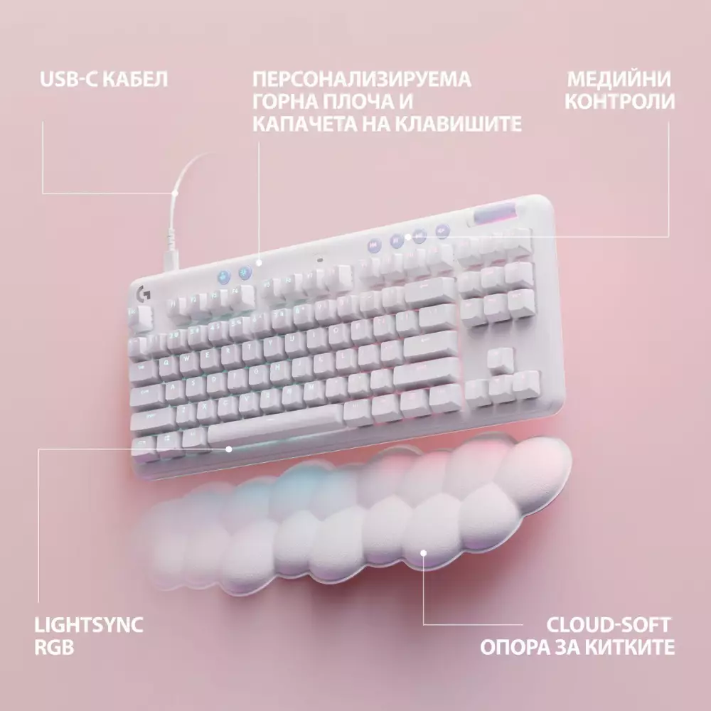 Геймърска механична клавиатура Logitech G G713 TKL Tactile RGB US Layout White - 920-010422