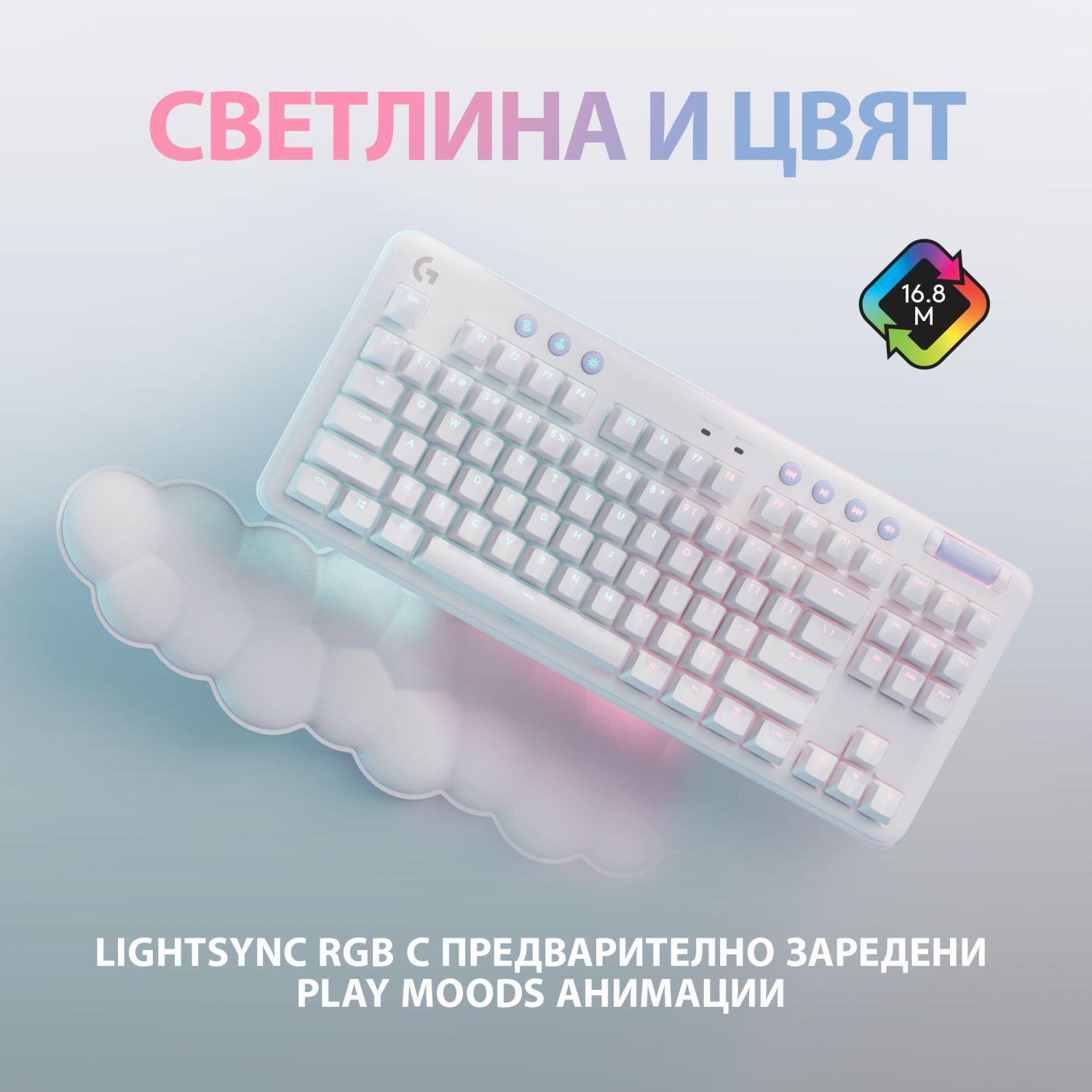 Геймърска механична клавиатура Logitech G G715 TKL Wireless Tactile RGB US Layout White - 920-010465