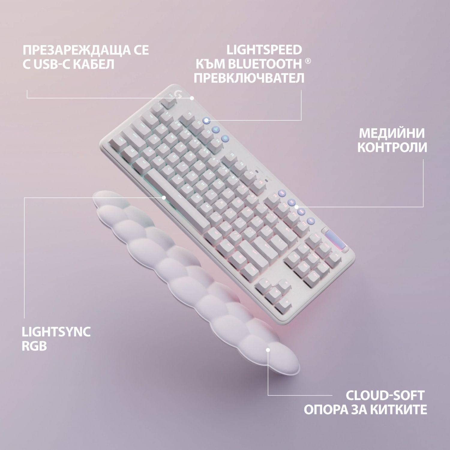 Геймърска механична клавиатура Logitech G G715 TKL Wireless Tactile RGB US Layout White - 920-010465