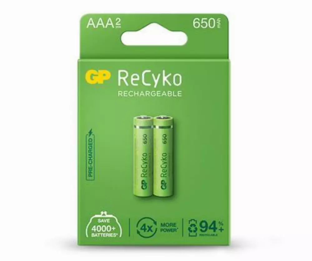 Акумулаторна Батерия GP R03 AAA 650mAh NiMH 65AAAHCE-EB2, 2 бр. в опаковка