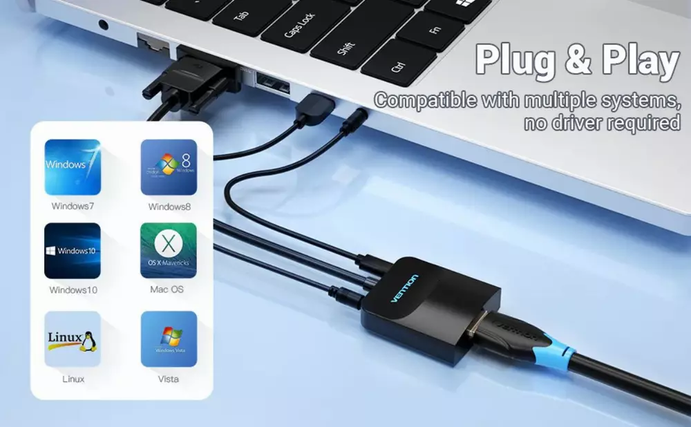 Adaptador Vention Adapter VGA to HDMI with sound - Active converter with AUX-in and Micro USB power - ACNBB