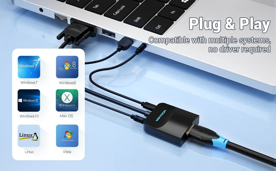 Adaptador Vention Adapter VGA to HDMI with sound - Active converter with AUX-in and Micro USB power - ACNBB