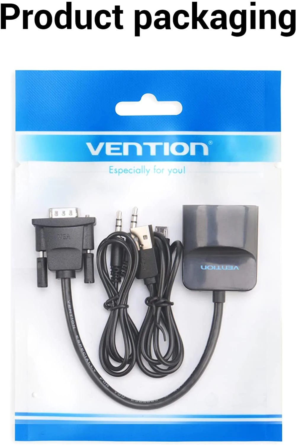 Adaptador Vention Adapter VGA to HDMI with sound - Active converter with AUX-in and Micro USB power - ACNBB