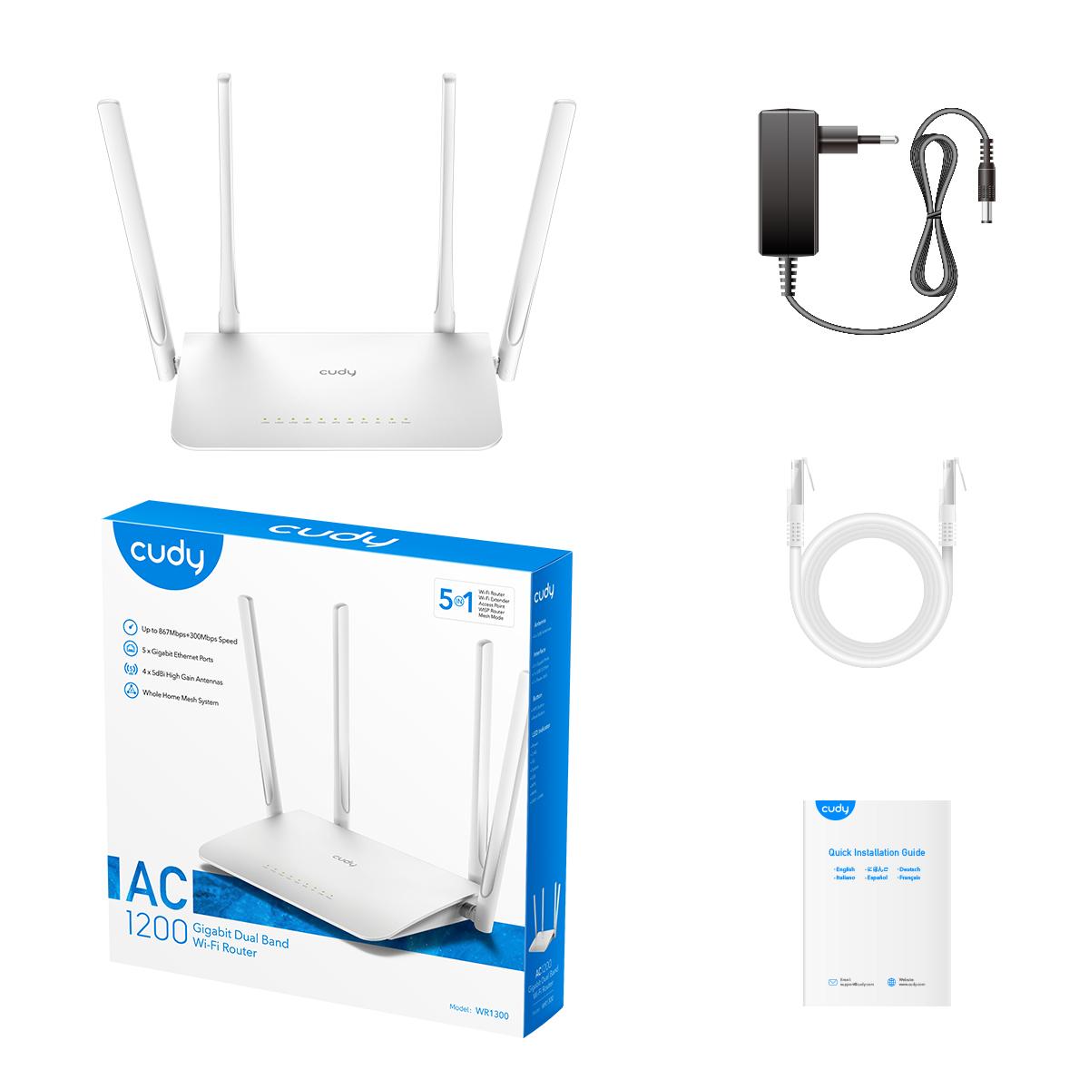 Безжичен рутер CUDY WR1300 AC1200 Dual Band Wi-Fi Router
