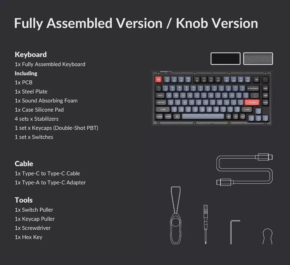 Геймърска механична клавиатура Keychron V1 Knob QMK Carbon Black TKL Keychron K Pro Brown Switch RGB LED PBT