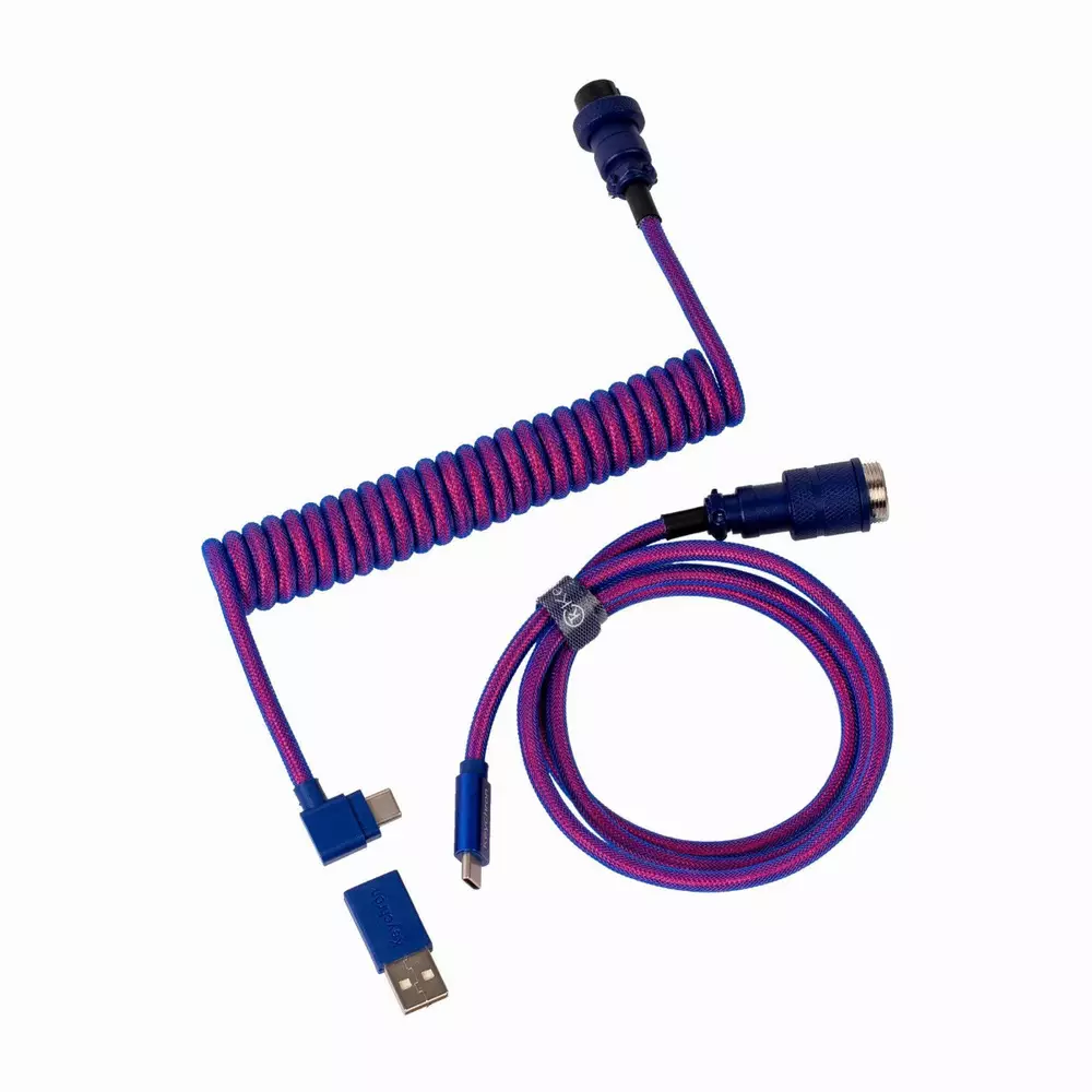 Кабел за клавиатура Keychron Premium Angled Purple Coiled Aviator Custom USB Cable, USB-C - USB-C