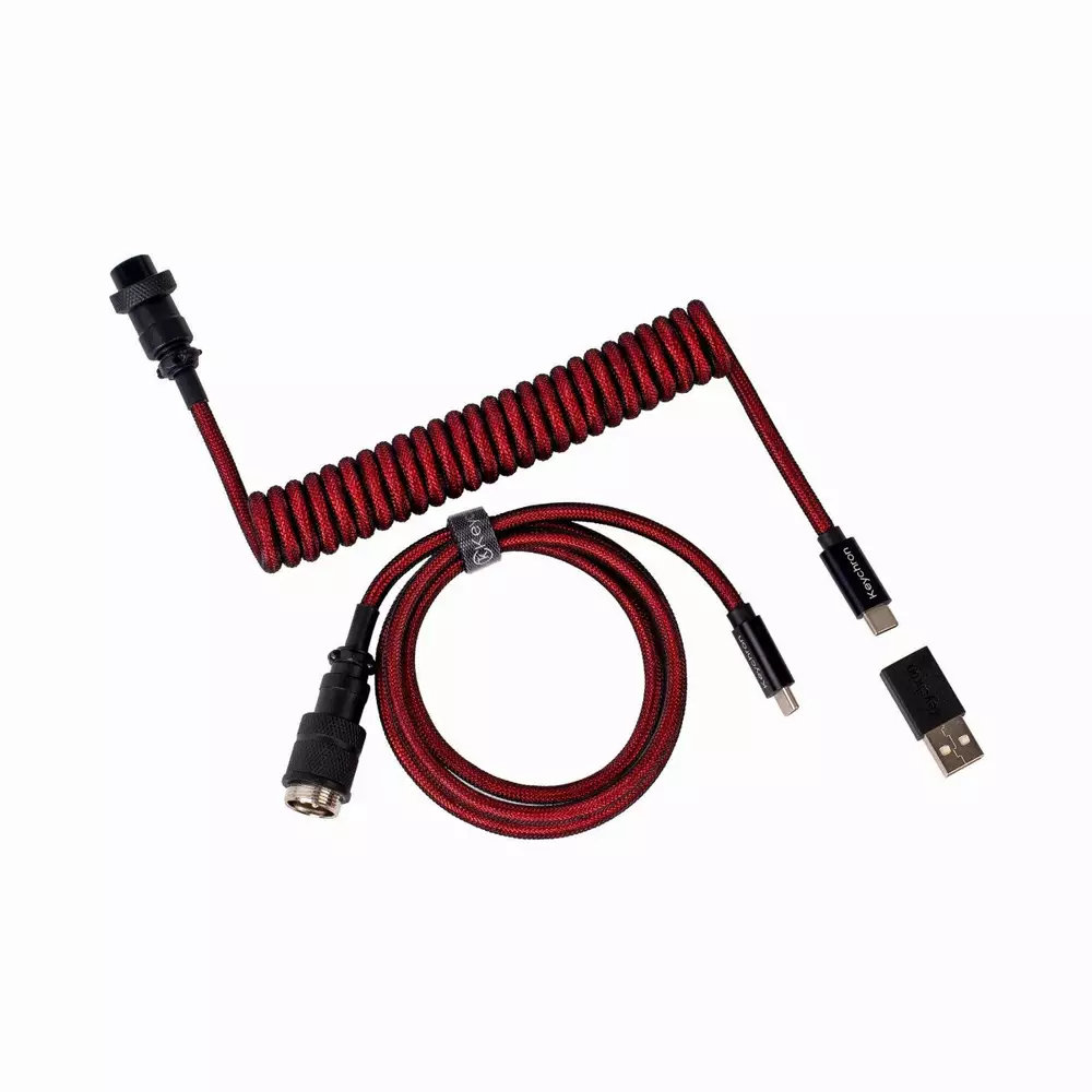 Кабел за клавиатура Keychron Premium Angled Red Coiled Aviator Custom USB Cable, USB-C - USB-C