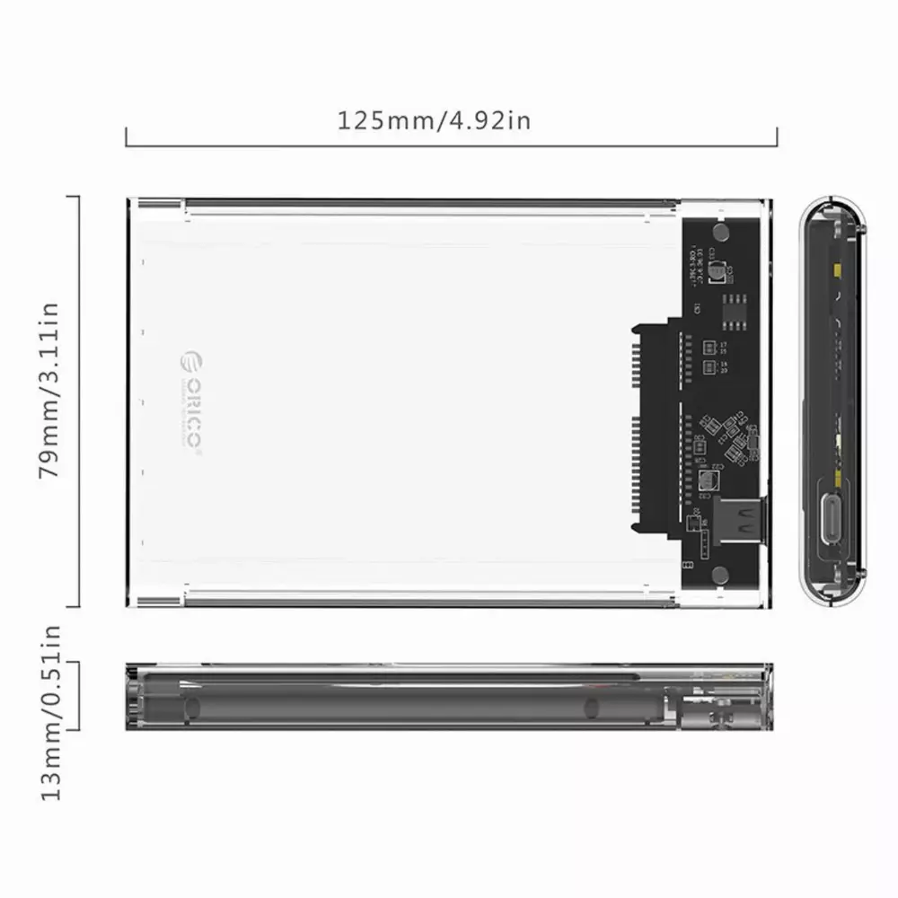 Външна кутия Orico 2139C3-G2-CR-EP Storage Case 2.5" 10Gbps Type-C Transparent