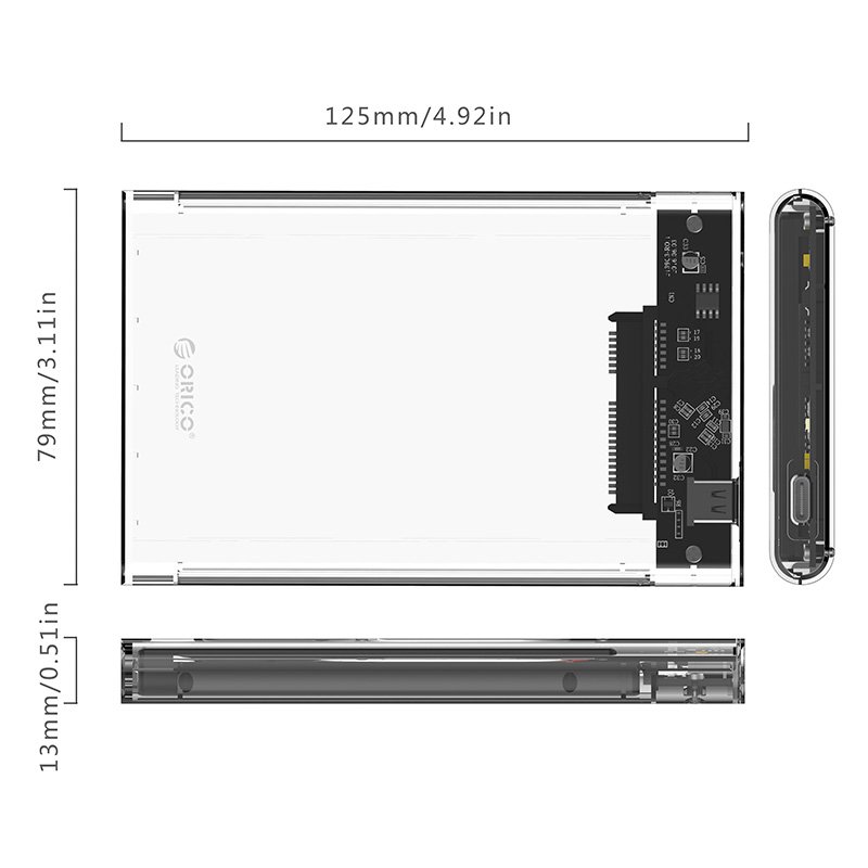 Външна кутия Orico 2139C3-G2-CR-EP Storage Case 2.5" 10Gbps Type-C Transparent 