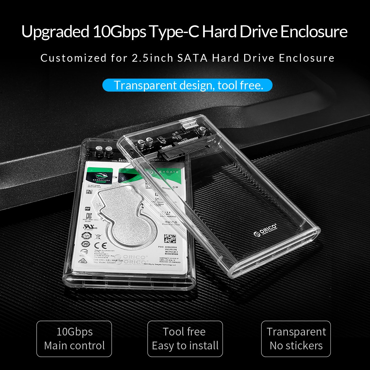 Външна кутия Orico 2139C3-G2-CR-EP Storage Case 2.5" 10Gbps Type-C Transparent 